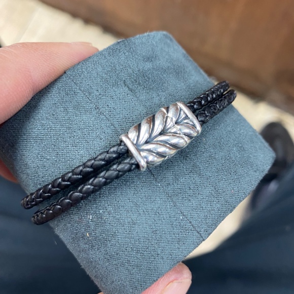 New DAVID YURMAN Men's Maritime Anchor Leather Bracelet in Silver & Onyx Med - Picture 6 of 8